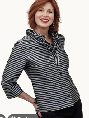 Connie Roberson Celine Black White Check Silk Blouse XL